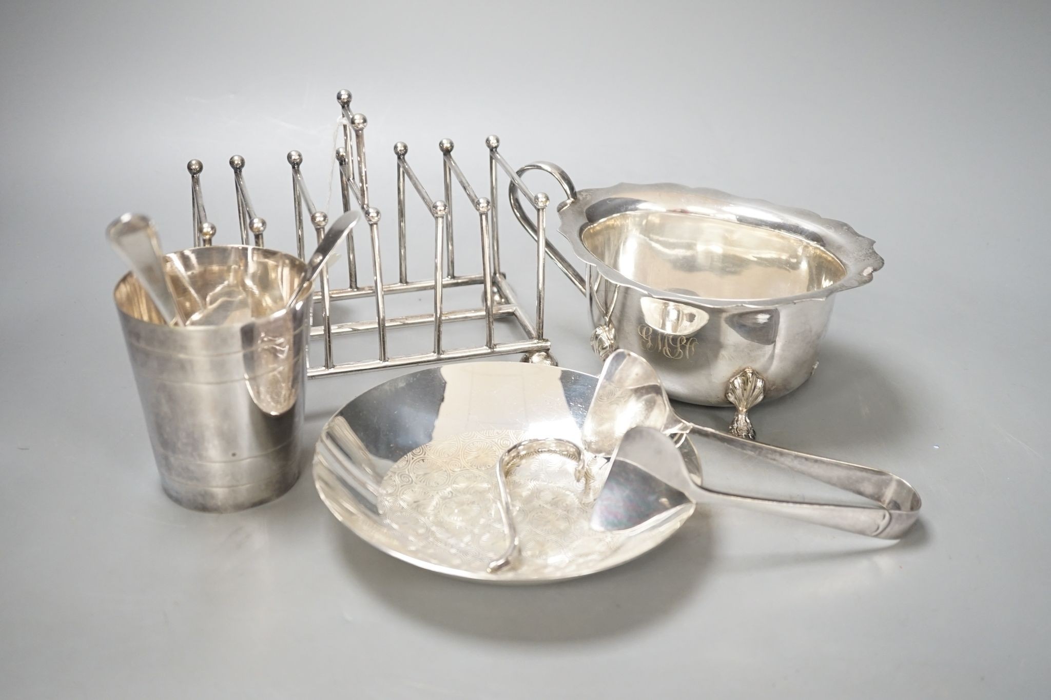 Assorted plated items.